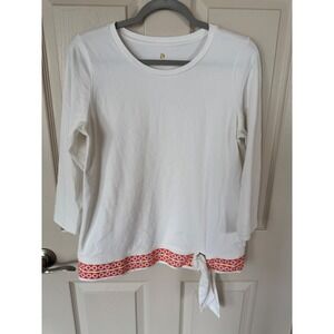 Spatina Tie-Front Top 3/4 Sleeve White T-Shirt Casual Everyday Comfort M z2‎